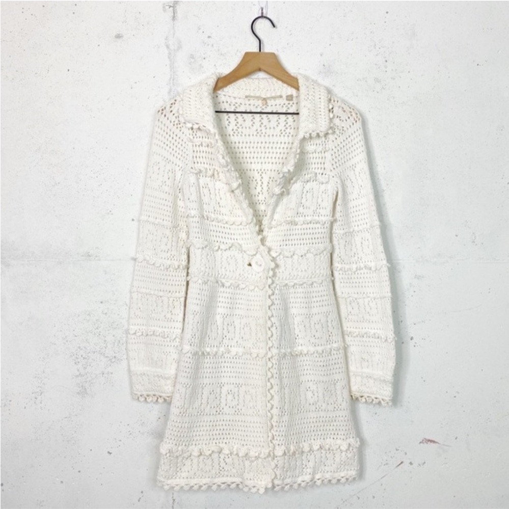 Anthropologie Ivory Crochet Knit Button-Front Cardigan